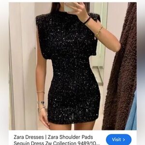Zara Black Sequin Mini Dress with Structured Shoulders